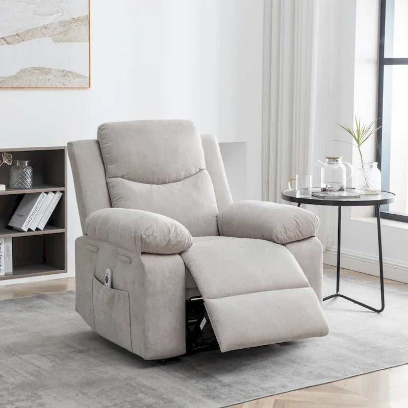 Fauteuil inclinable électrique en velours beige/bleu/gris clair/camel/gris foncé avec fonctions chauffante et massage - Usage unique