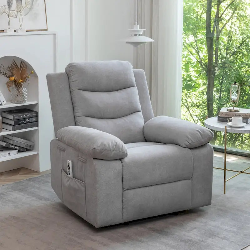 Fauteuil inclinable électrique en velours beige/bleu/gris clair/camel/gris foncé avec fonctions chauffante et massage - Usage unique