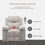 Fauteuil inclinable électrique en velours beige/bleu/gris clair/camel/gris foncé avec fonctions chauffante et massage - Usage unique