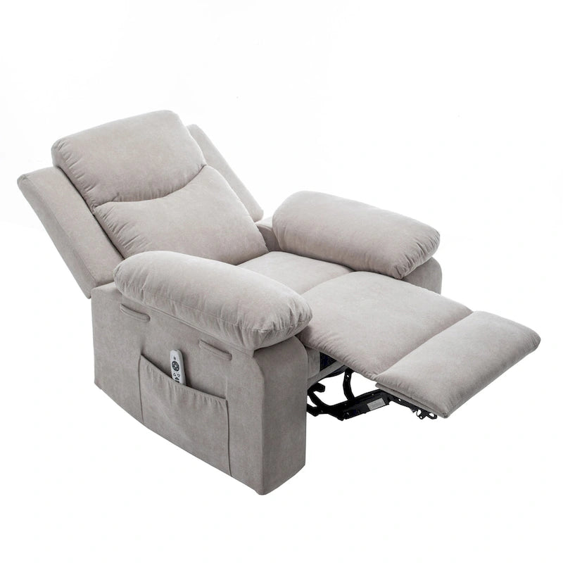 Fauteuil inclinable électrique en velours beige/bleu/gris clair/camel/gris foncé avec fonctions chauffante et massage - Usage unique