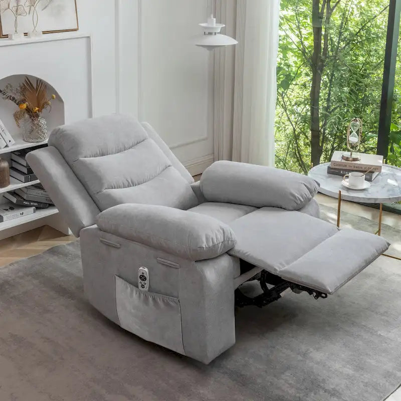 Fauteuil inclinable électrique en velours beige/bleu/gris clair/camel/gris foncé avec fonctions chauffante et massage - Usage unique