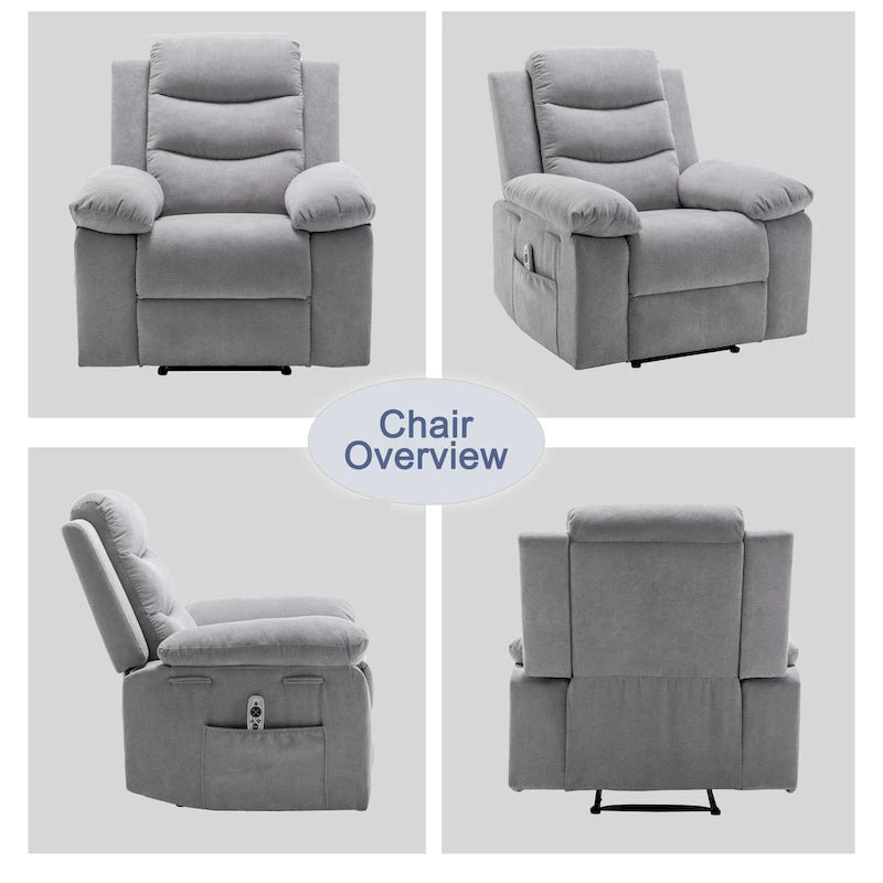 Fauteuil inclinable électrique en velours beige/bleu/gris clair/camel/gris foncé avec fonctions chauffante et massage - Usage unique