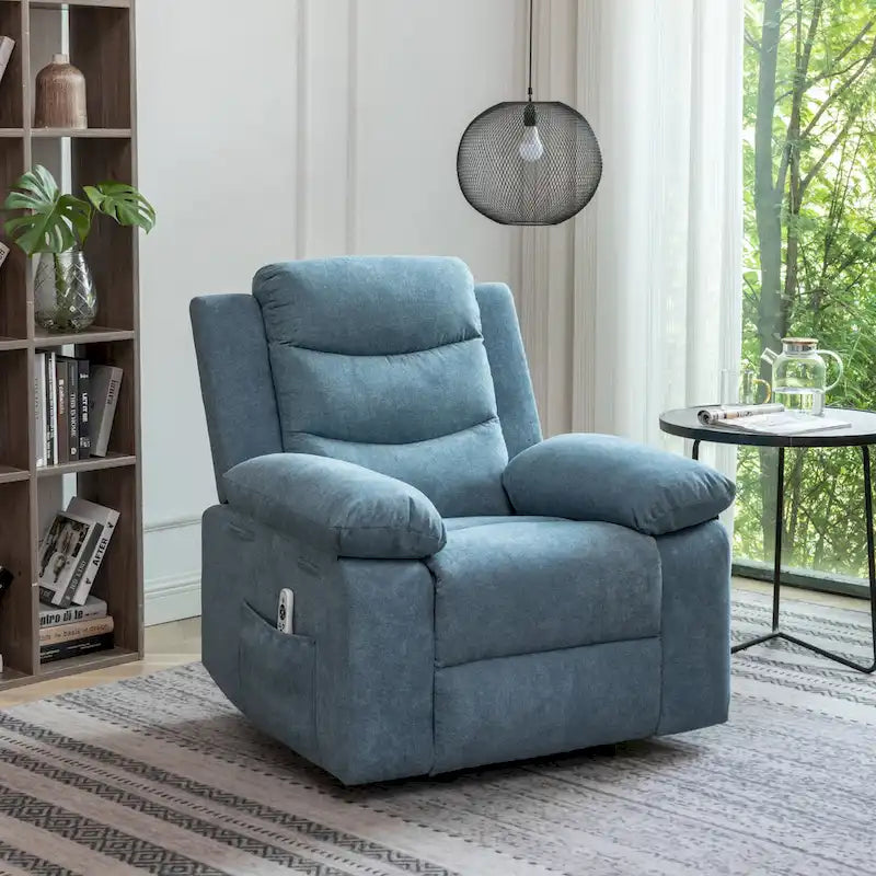 Fauteuil inclinable électrique en velours beige/bleu/gris clair/camel/gris foncé avec fonctions chauffante et massage - Usage unique