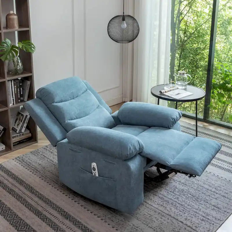 Fauteuil inclinable électrique en velours beige/bleu/gris clair/camel/gris foncé avec fonctions chauffante et massage - Usage unique