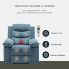 Fauteuil inclinable électrique en velours beige/bleu/gris clair/camel/gris foncé avec fonctions chauffante et massage - Usage unique