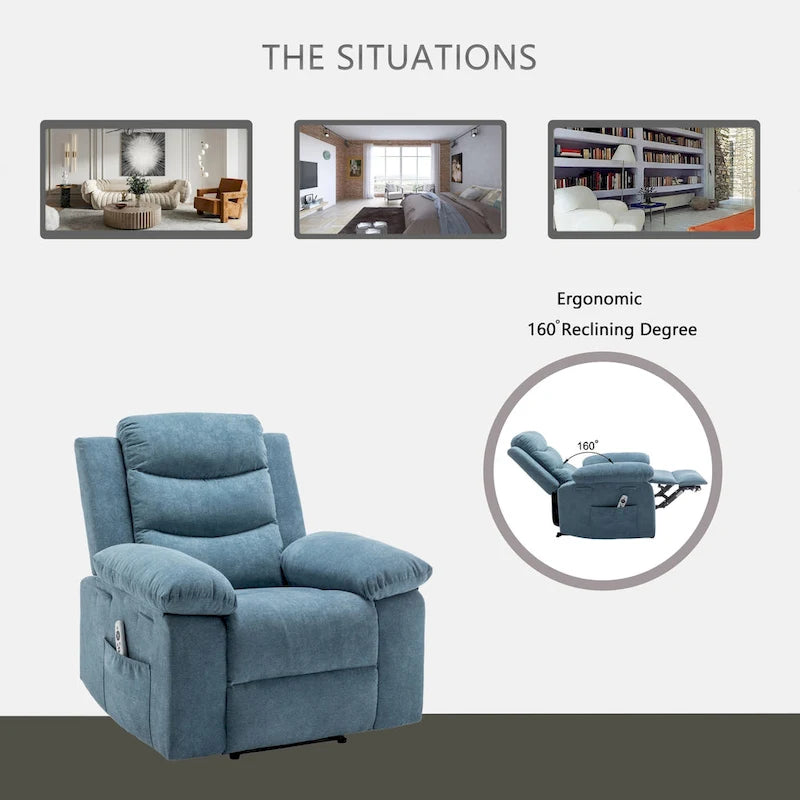 Fauteuil inclinable électrique en velours beige/bleu/gris clair/camel/gris foncé avec fonctions chauffante et massage - Usage unique