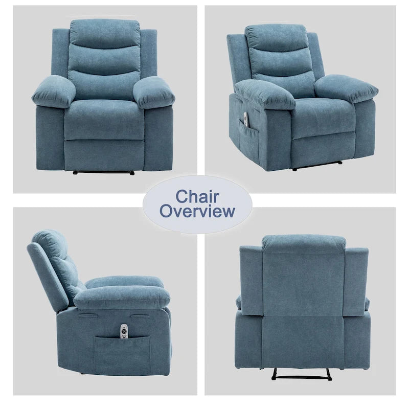 Fauteuil inclinable électrique en velours beige/bleu/gris clair/camel/gris foncé avec fonctions chauffante et massage - Usage unique