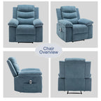 Fauteuil inclinable électrique en velours beige/bleu/gris clair/camel/gris foncé avec fonctions chauffante et massage - Usage unique