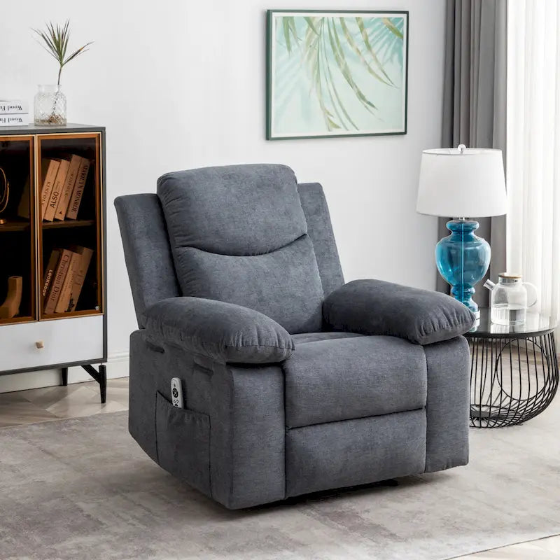 Fauteuil inclinable électrique en velours beige/bleu/gris clair/camel/gris foncé avec fonctions chauffante et massage - Usage unique