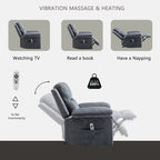 Fauteuil inclinable électrique en velours beige/bleu/gris clair/camel/gris foncé avec fonctions chauffante et massage - Usage unique