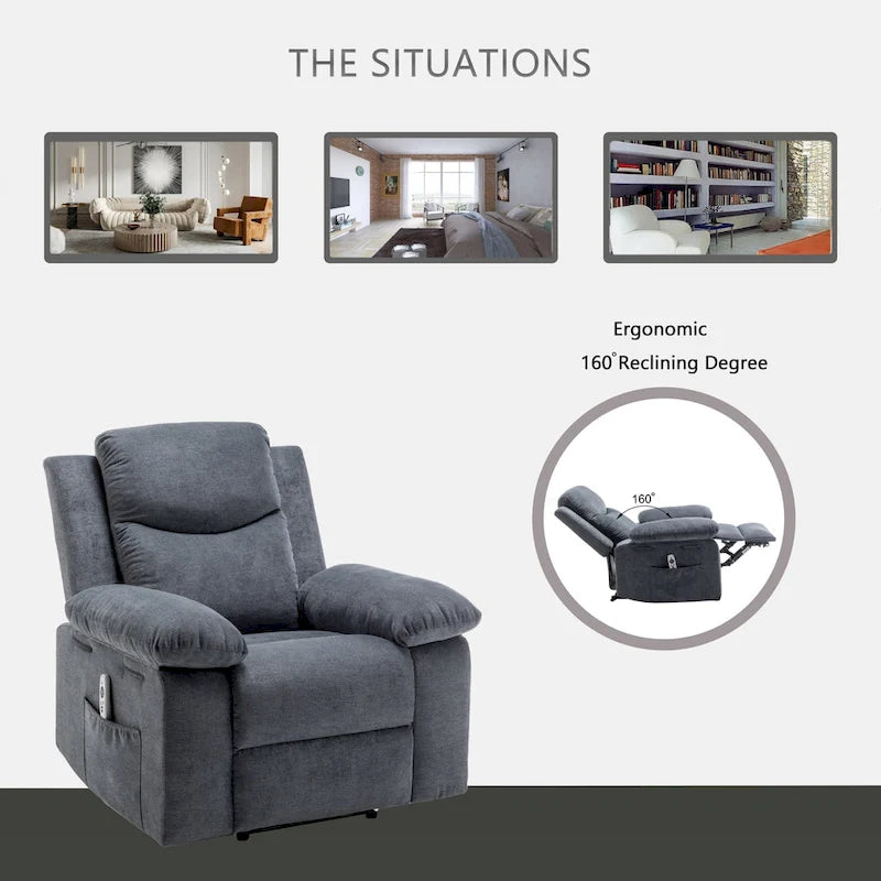 Fauteuil inclinable électrique en velours beige/bleu/gris clair/camel/gris foncé avec fonctions chauffante et massage - Usage unique
