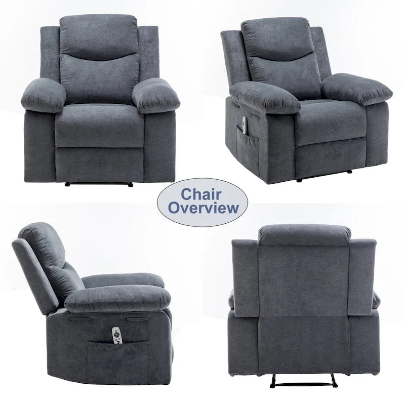 Fauteuil inclinable électrique en velours beige/bleu/gris clair/camel/gris foncé avec fonctions chauffante et massage - Usage unique