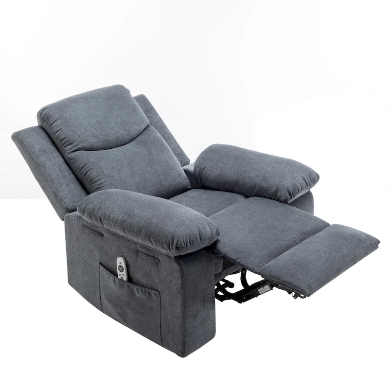 Fauteuil inclinable électrique en velours beige/bleu/gris clair/camel/gris foncé avec fonctions chauffante et massage - Usage unique