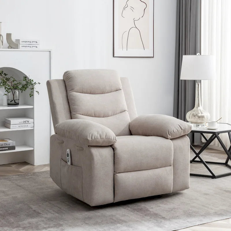 Fauteuil inclinable électrique en velours beige/bleu/gris clair/camel/gris foncé avec fonctions chauffante et massage - Usage unique