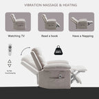 Fauteuil inclinable électrique en velours beige/bleu/gris clair/camel/gris foncé avec fonctions chauffante et massage - Usage unique
