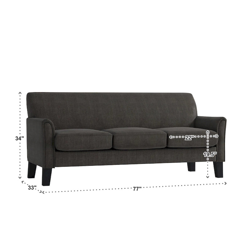 Canapé de transition en lin blanc / gris foncé à accoudoirs évasés et coussins amovibles - 3 places
