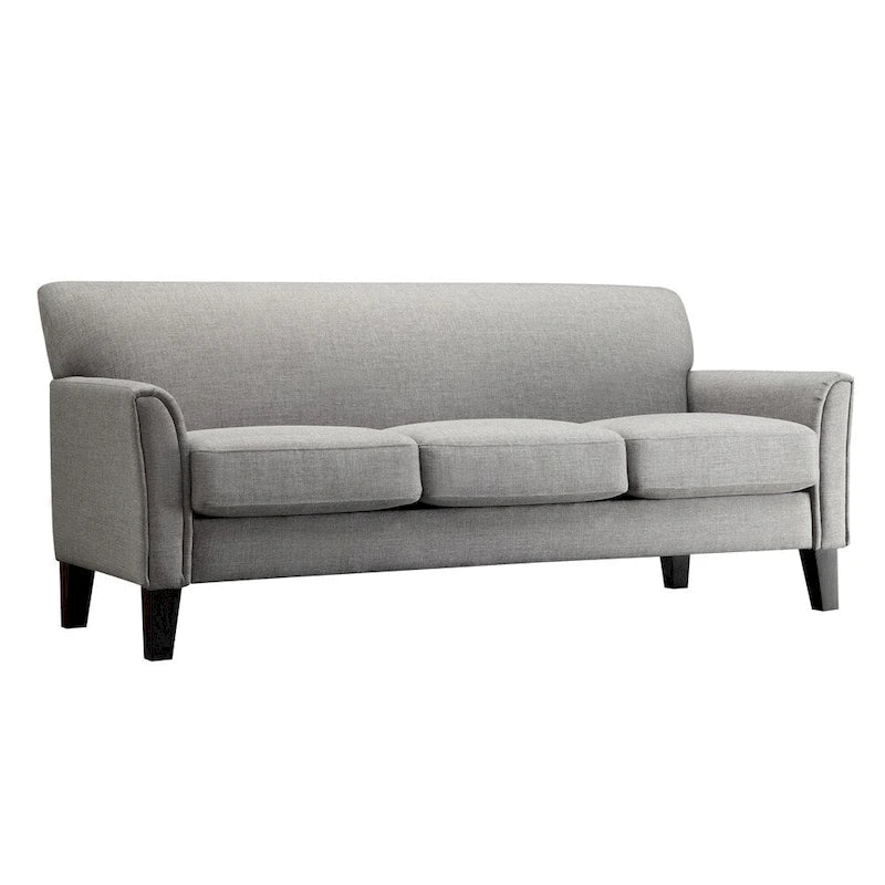 Canapé de transition en lin blanc / gris foncé à accoudoirs évasés et coussins amovibles - 3 places