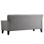 Canapé de transition en lin blanc / gris foncé à accoudoirs évasés et coussins amovibles - 3 places
