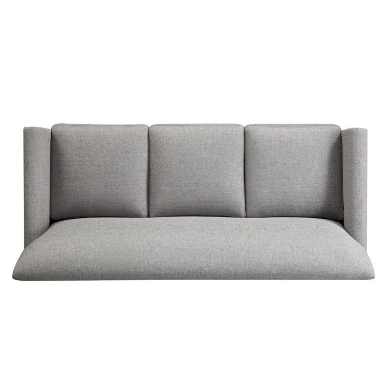 Canapé de transition en lin blanc / gris foncé à accoudoirs évasés et coussins amovibles - 3 places