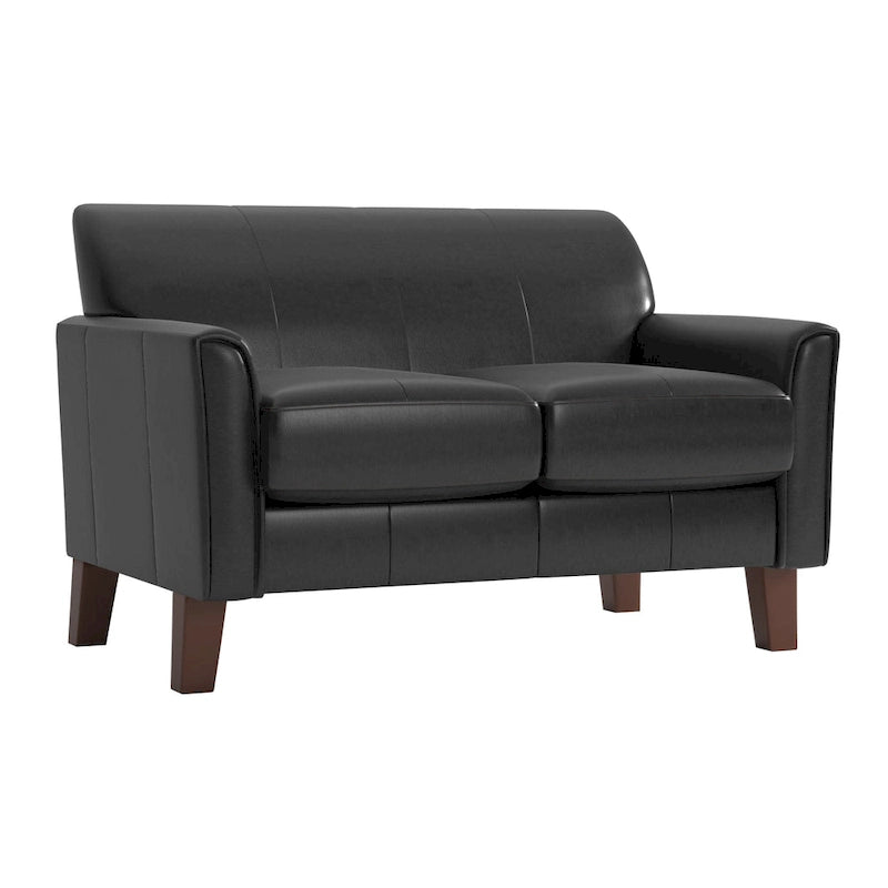 Canapé de transition en lin blanc / gris foncé à accoudoirs évasés et coussins amovibles - 3 places