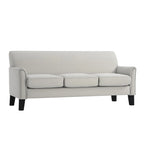 Canapé de transition en lin blanc / gris foncé à accoudoirs évasés et coussins amovibles - 3 places