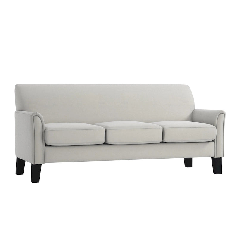 Canapé de transition en lin blanc / gris foncé à accoudoirs évasés et coussins amovibles - 3 places