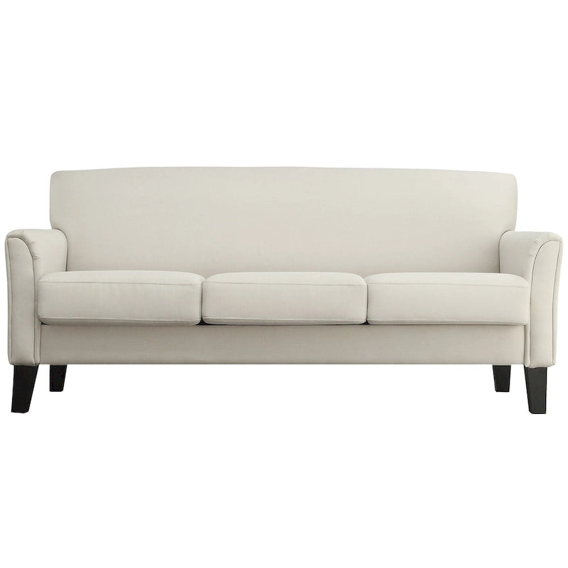 Canapé de transition en lin blanc / gris foncé à accoudoirs évasés et coussins amovibles - 3 places