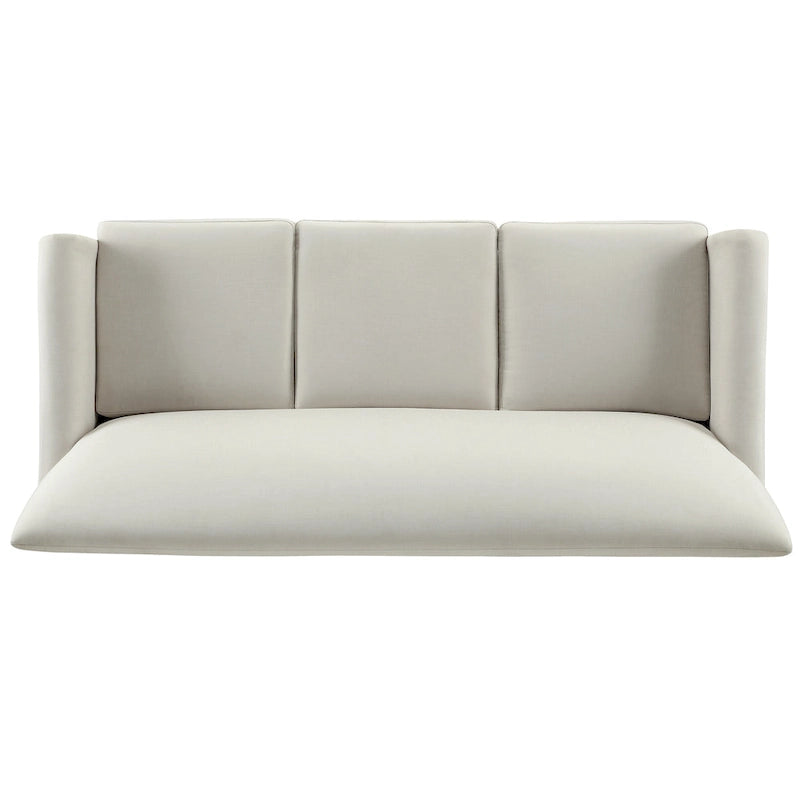 Canapé de transition en lin blanc / gris foncé à accoudoirs évasés et coussins amovibles - 3 places