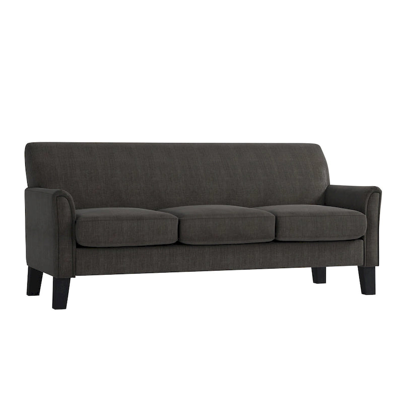 Canapé de transition en lin blanc / gris foncé à accoudoirs évasés et coussins amovibles - 3 places