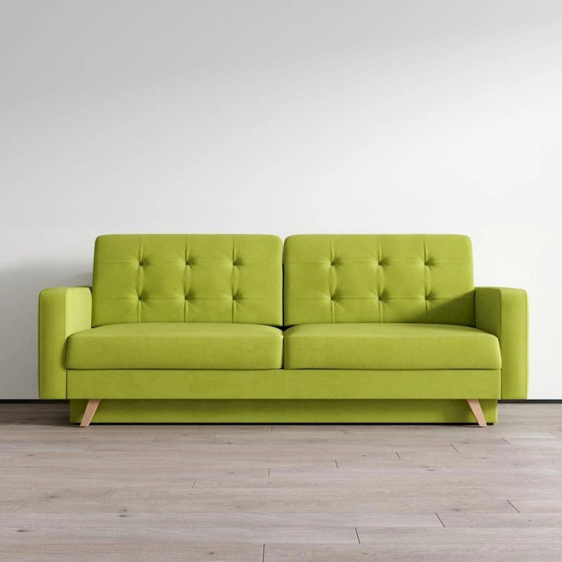 Canapé-lit futon moderne Queen avec rangement - Vert / Bleu marine / Gris / Orange / Bleu / Jaune / Vert foncé / Marron / Bordeaux - Convient pour 3 personnes