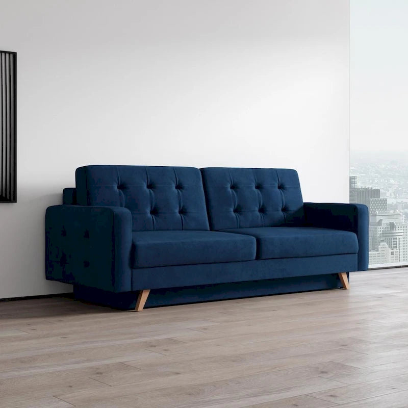 Canapé-lit futon moderne Queen avec rangement - Vert / Bleu marine / Gris / Orange / Bleu / Jaune / Vert foncé / Marron / Bordeaux - Convient pour 3 personnes