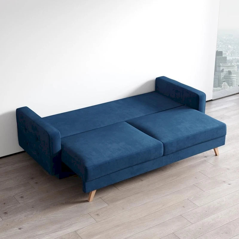 Canapé-lit futon moderne Queen avec rangement - Vert / Bleu marine / Gris / Orange / Bleu / Jaune / Vert foncé / Marron / Bordeaux - Convient pour 3 personnes