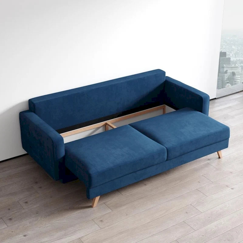 Canapé-lit futon moderne Queen avec rangement - Vert / Bleu marine / Gris / Orange / Bleu / Jaune / Vert foncé / Marron / Bordeaux - Convient pour 3 personnes