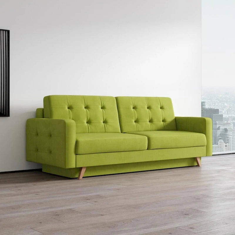 Canapé-lit futon moderne Queen avec rangement - Vert / Bleu marine / Gris / Orange / Bleu / Jaune / Vert foncé / Marron / Bordeaux - Convient pour 3 personnes