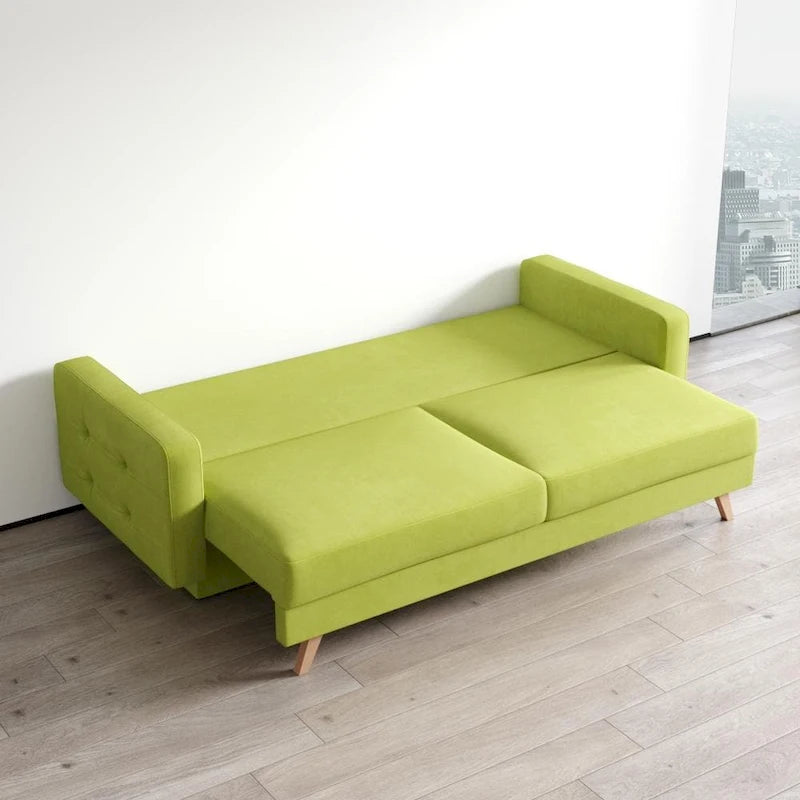 Canapé-lit futon moderne Queen avec rangement - Vert / Bleu marine / Gris / Orange / Bleu / Jaune / Vert foncé / Marron / Bordeaux - Convient pour 3 personnes