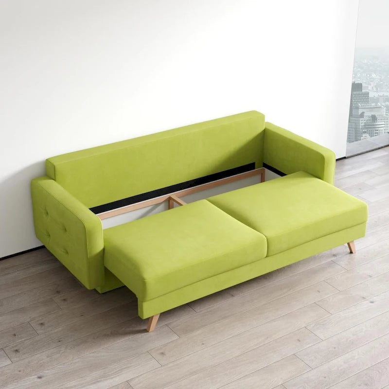 Canapé-lit futon moderne Queen avec rangement - Vert / Bleu marine / Gris / Orange / Bleu / Jaune / Vert foncé / Marron / Bordeaux - Convient pour 3 personnes