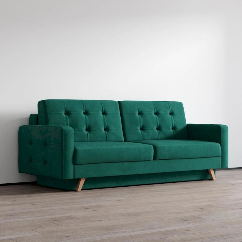 Canapé-lit futon moderne Queen avec rangement - Vert / Bleu marine / Gris / Orange / Bleu / Jaune / Vert foncé / Marron / Bordeaux - Convient pour 3 personnes