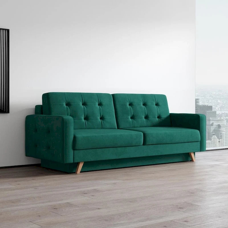 Canapé-lit futon moderne Queen avec rangement - Vert / Bleu marine / Gris / Orange / Bleu / Jaune / Vert foncé / Marron / Bordeaux - Convient pour 3 personnes