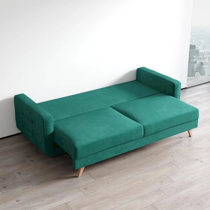 Canapé-lit futon moderne Queen avec rangement - Vert / Bleu marine / Gris / Orange / Bleu / Jaune / Vert foncé / Marron / Bordeaux - Convient pour 3 personnes