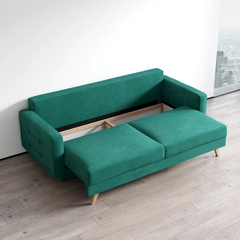 Canapé-lit futon moderne Queen avec rangement - Vert / Bleu marine / Gris / Orange / Bleu / Jaune / Vert foncé / Marron / Bordeaux - Convient pour 3 personnes