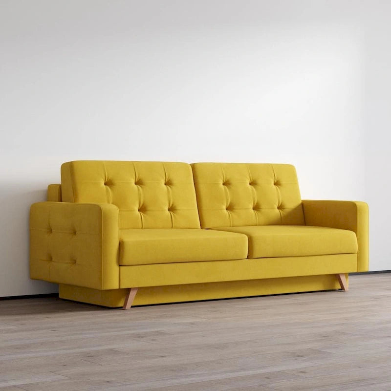 Canapé-lit futon moderne Queen avec rangement - Vert / Bleu marine / Gris / Orange / Bleu / Jaune / Vert foncé / Marron / Bordeaux - Convient pour 3 personnes