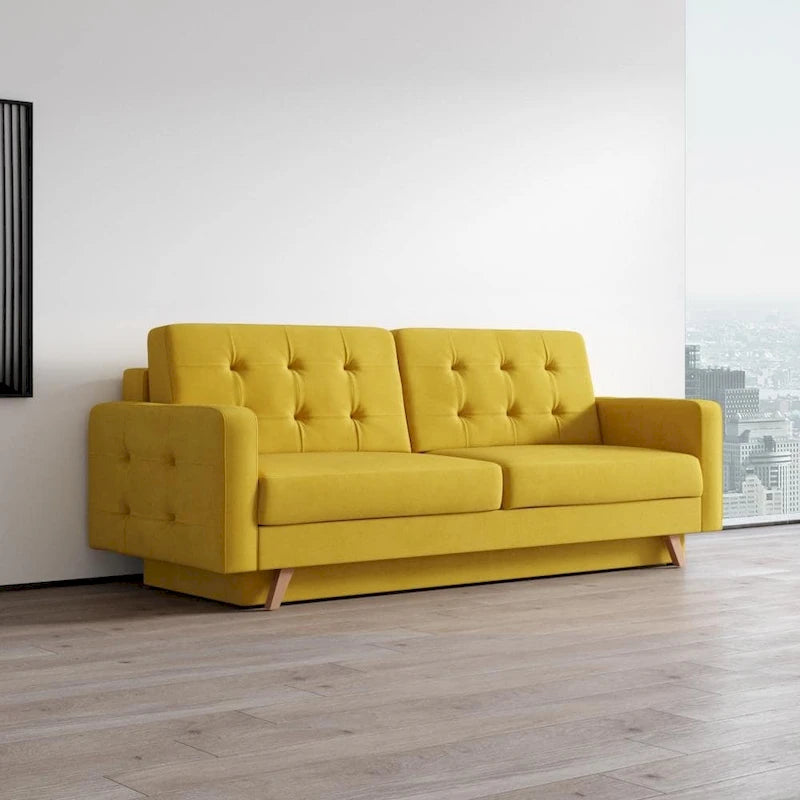 Canapé-lit futon moderne Queen avec rangement - Vert / Bleu marine / Gris / Orange / Bleu / Jaune / Vert foncé / Marron / Bordeaux - Convient pour 3 personnes
