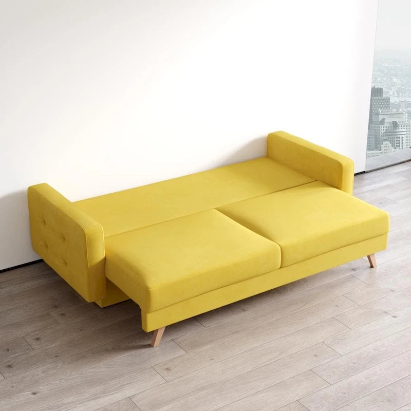 Canapé-lit futon moderne Queen avec rangement - Vert / Bleu marine / Gris / Orange / Bleu / Jaune / Vert foncé / Marron / Bordeaux - Convient pour 3 personnes