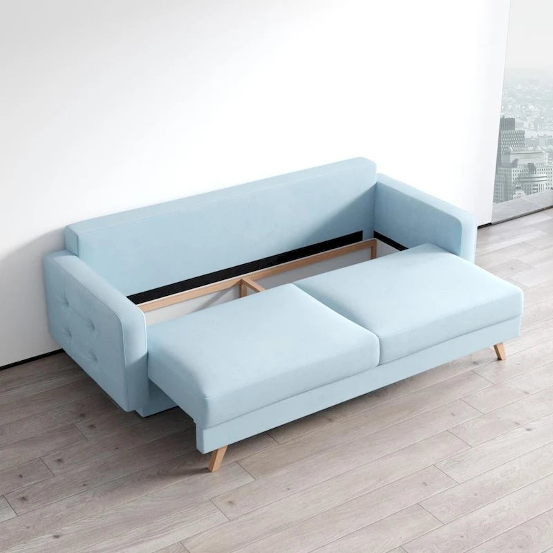 Canapé-lit futon moderne Queen avec rangement - Vert / Bleu marine / Gris / Orange / Bleu / Jaune / Vert foncé / Marron / Bordeaux - Convient pour 3 personnes
