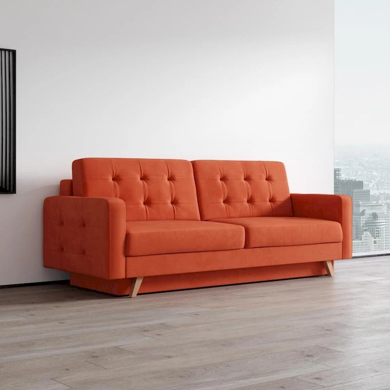 Canapé-lit futon moderne Queen avec rangement - Vert / Bleu marine / Gris / Orange / Bleu / Jaune / Vert foncé / Marron / Bordeaux - Convient pour 3 personnes