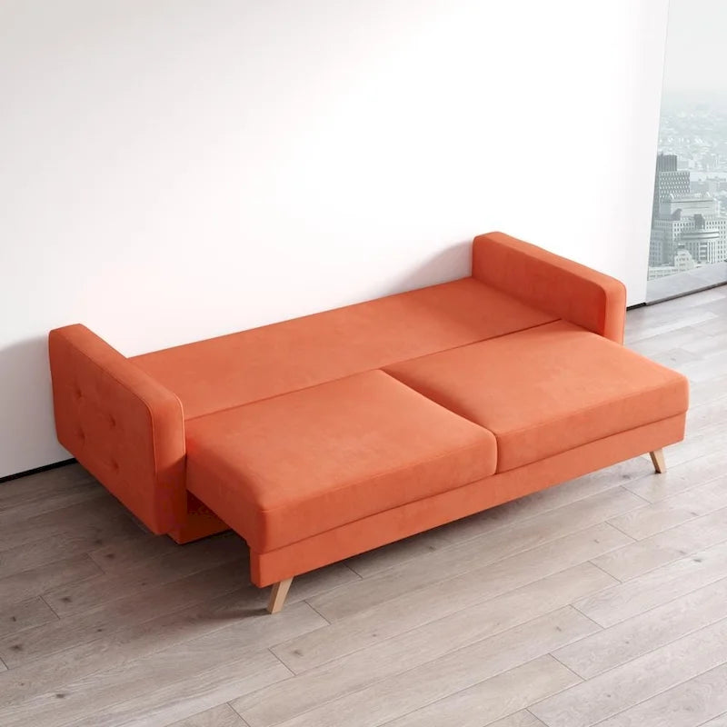 Canapé-lit futon moderne Queen avec rangement - Vert / Bleu marine / Gris / Orange / Bleu / Jaune / Vert foncé / Marron / Bordeaux - Convient pour 3 personnes