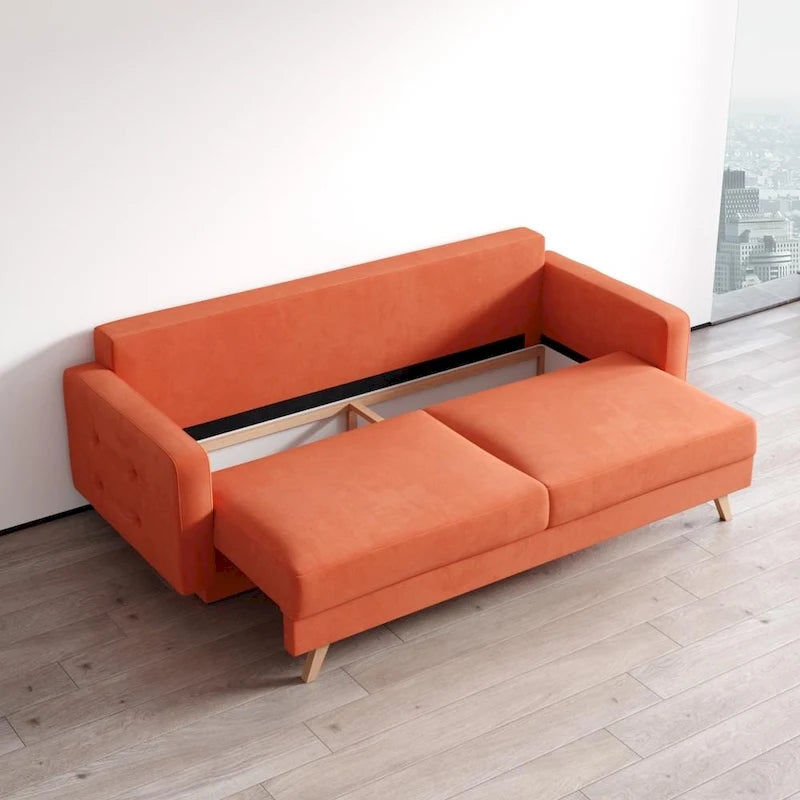 Canapé-lit futon moderne Queen avec rangement - Vert / Bleu marine / Gris / Orange / Bleu / Jaune / Vert foncé / Marron / Bordeaux - Convient pour 3 personnes