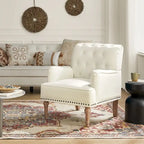 Fauteuil d'appoint classique capitonné avec cloutage et accoudoirs, disponible en ivoire/bleu marine/bleu/anthracite/avoine/beige/étain/rouille/gris/noir - Usage unique