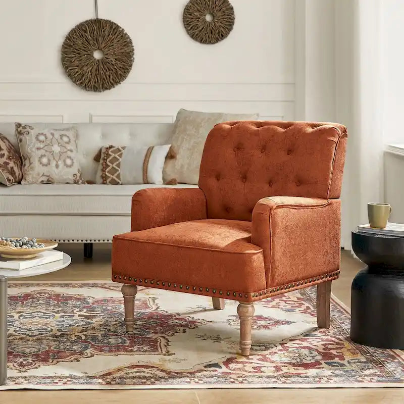 Fauteuil d'appoint classique capitonné avec cloutage et accoudoirs, disponible en ivoire/bleu marine/bleu/anthracite/avoine/beige/étain/rouille/gris/noir - Usage unique