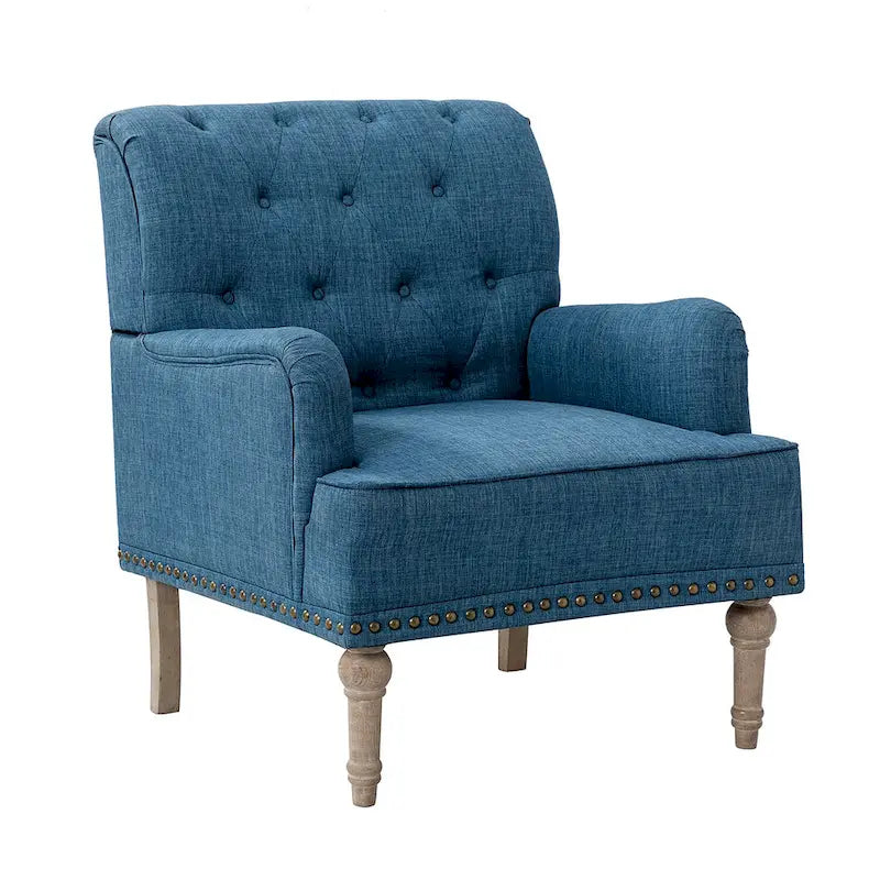 Fauteuil d'appoint classique capitonné avec cloutage et accoudoirs, disponible en ivoire/bleu marine/bleu/anthracite/avoine/beige/étain/rouille/gris/noir - Usage unique